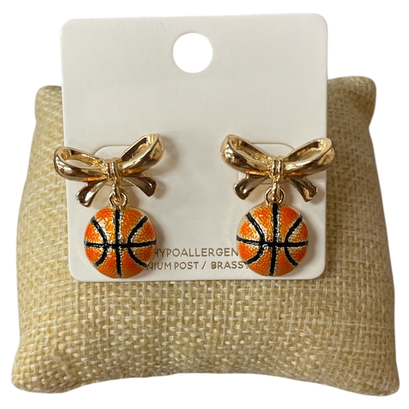 C5E2252 GOLD BOW BASKETBALL POST EARRINGS