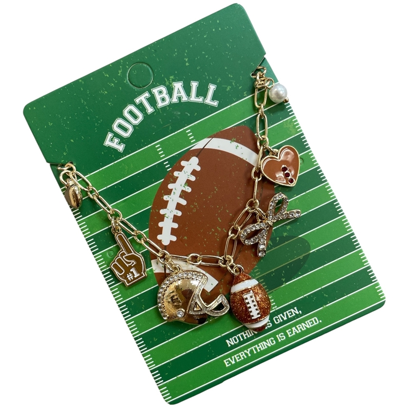 C5N2235 GOLD FOOTBALL MULTI CHARM NECKLACE