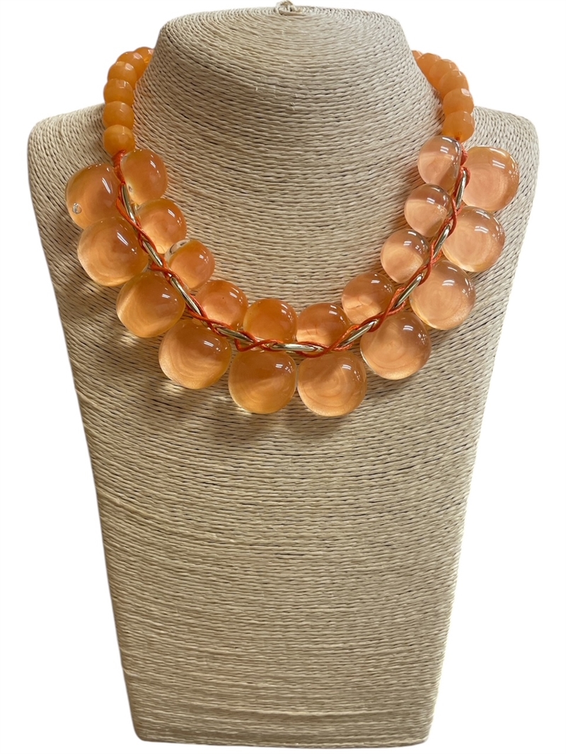 C64O  ORANGE BEADED ACRYLIC NECKLACE