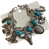 C6B2106 TURQUOISE  & SILVER COWGIRL CHARMS  BRACELET