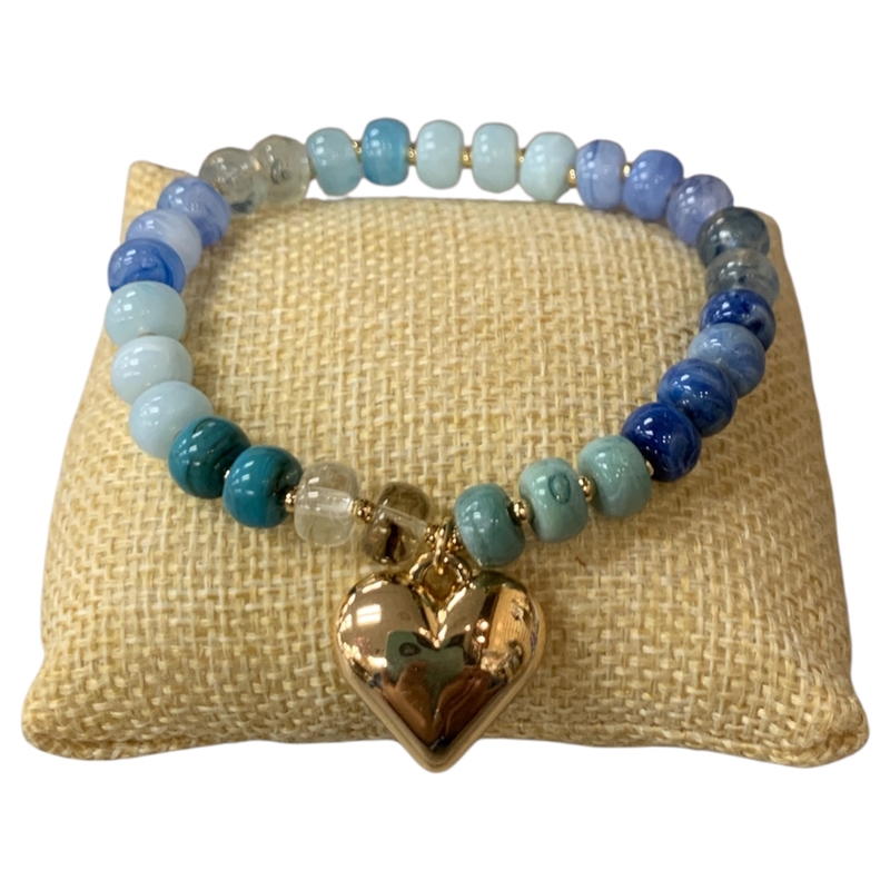 C6B2311 ACRYLIC BEADED HEART CHARM BRACELET
