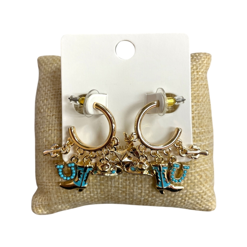 C6E2088  SMALL GOLD RODEO CHARM EARRINGS