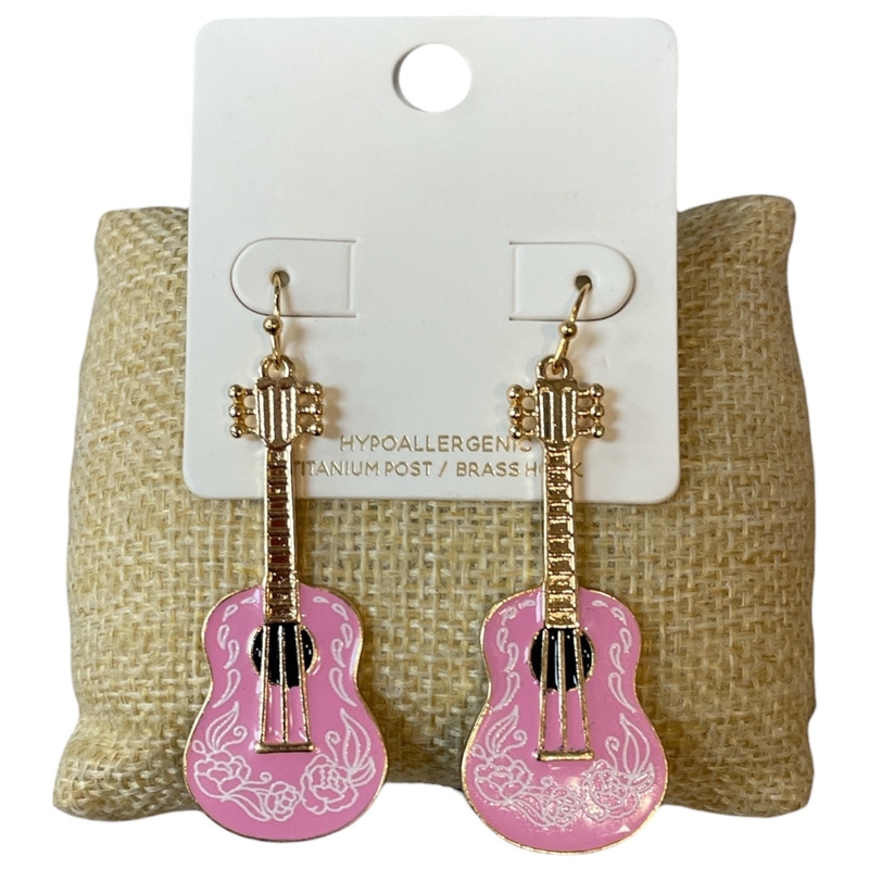 C6E2138 GOLD COLORFUL GUITAR DANGLE EARRINGS
