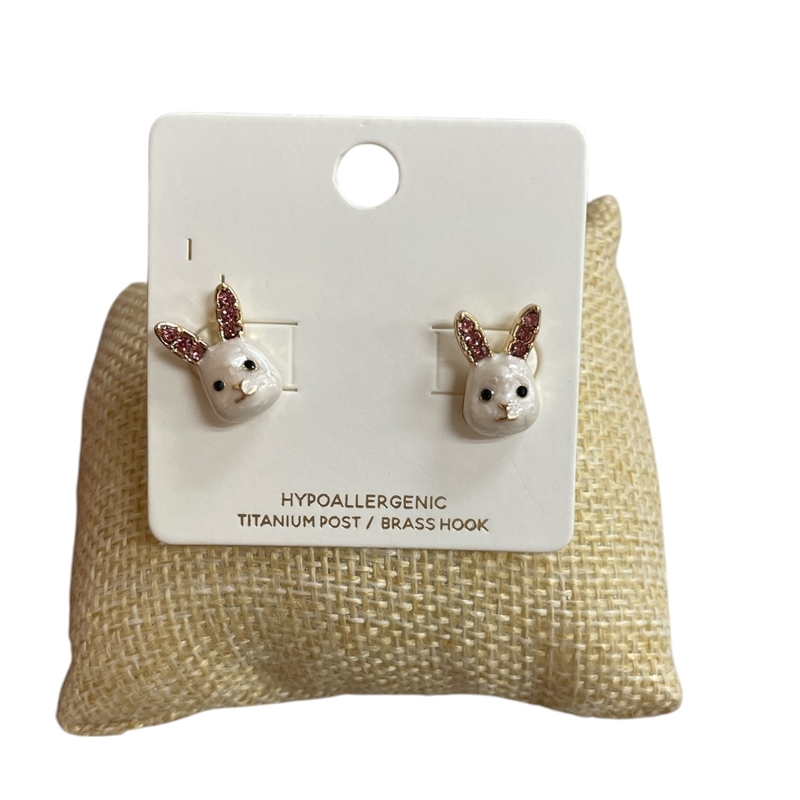 C6E2193  WHITE PINK  BUNNY EARRINGS