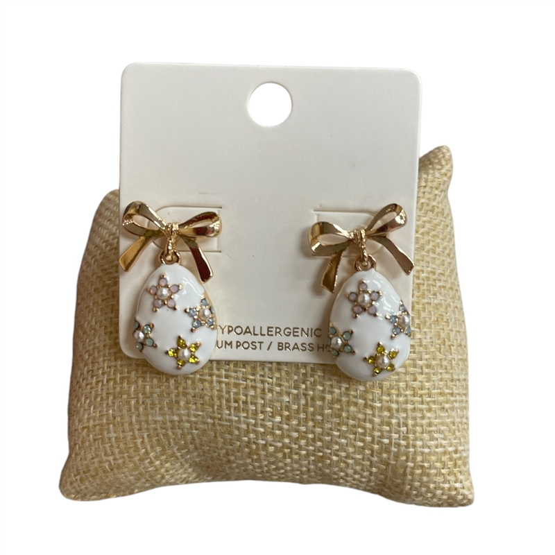 C6E2205  WHITE MULTICOLOR EGG  EARRINGS
