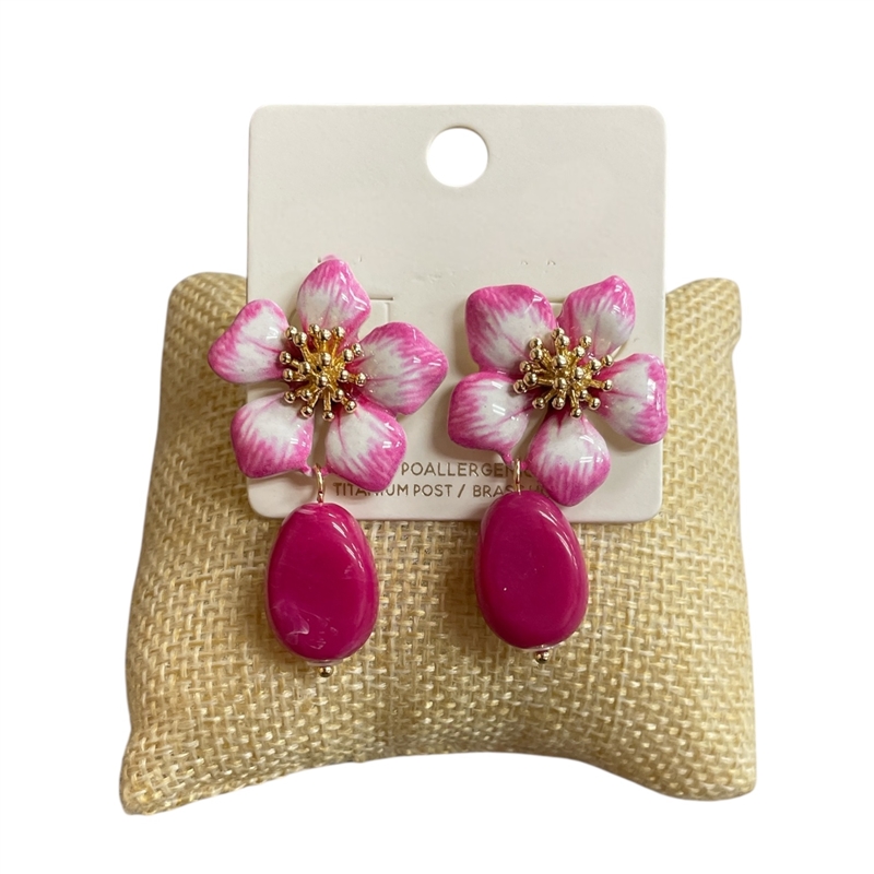 C6E2268 HOT PINK  FLOWER  EARRINGS
