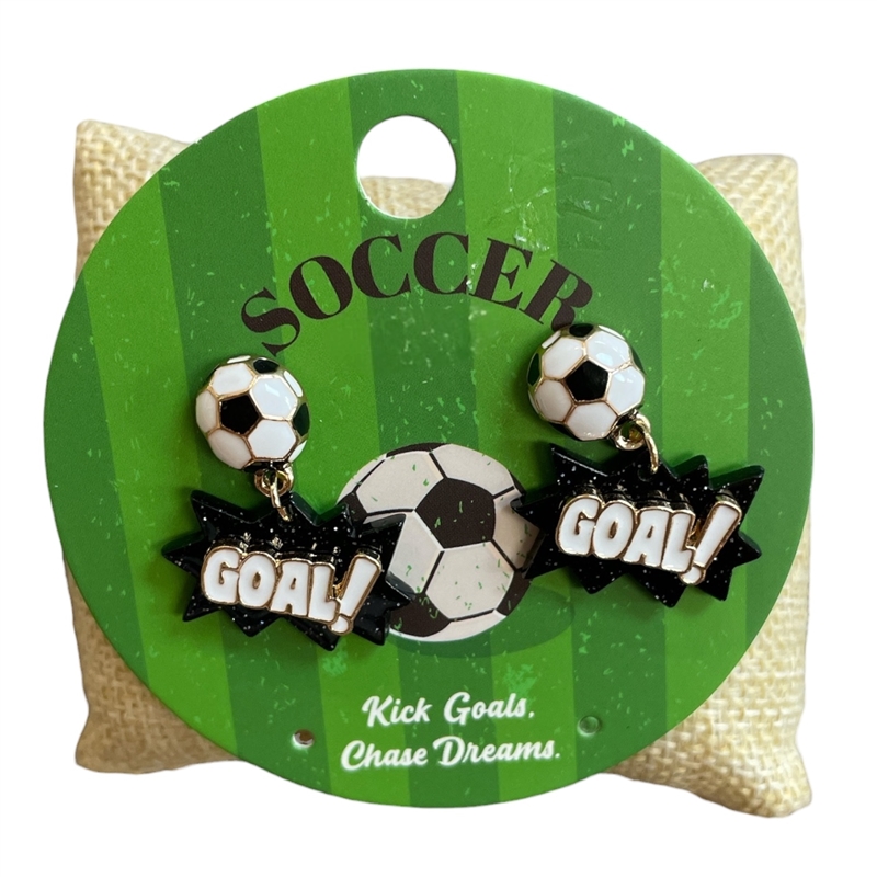 C6E2414 SOCCER "GOAL!" DROP STUD EARRINGS