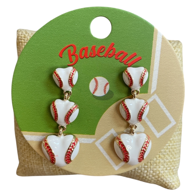C6E2429 HEART BASEBALL POST DANGLE EARRINGS