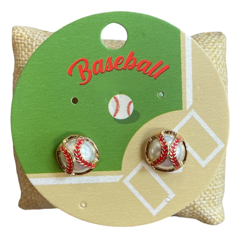C6E2431 GOLD BASEBALL STUD EARRINGS