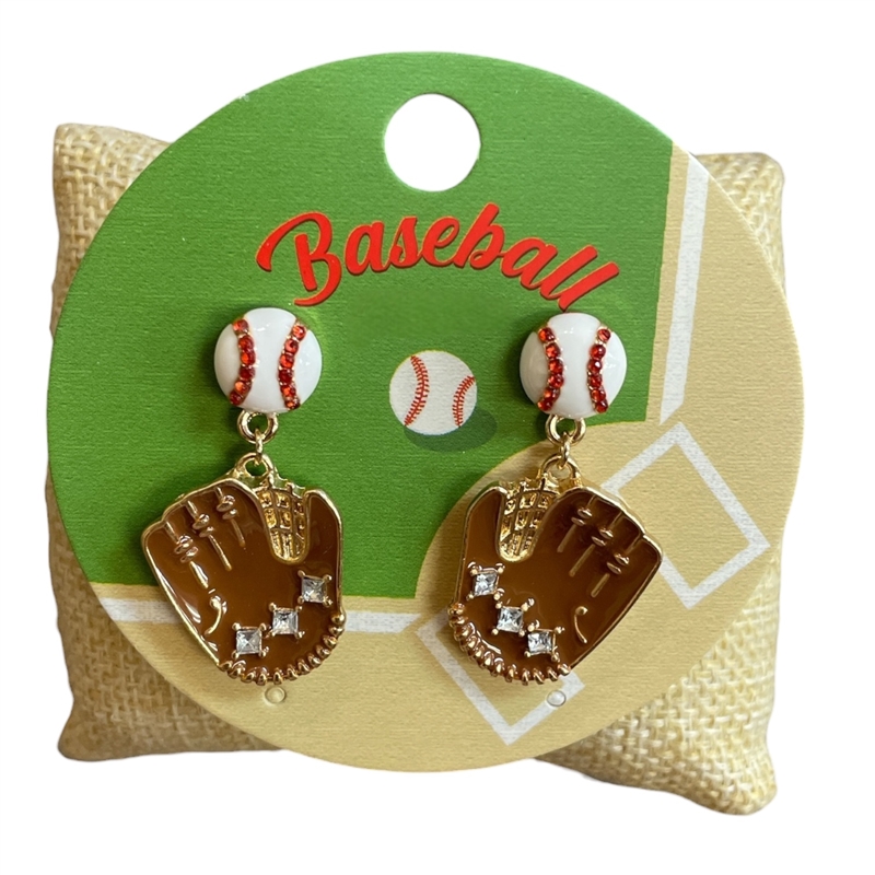 C6E2434 BASEBALL & GLOVE GOLD POST EARRINGS