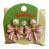 C6E2437 WHITE BASEBALL BOW DROP POST DANGLE EARRINGS