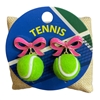C6E2454 BOW GREEN PUFF TENNIS BALL POST EARRINGS