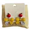C6E2475 YELLOW BOW & APPLE POST EARRINGS