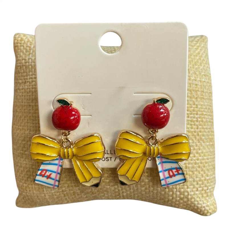 C6E2475 YELLOW BOW & APPLE POST EARRINGS