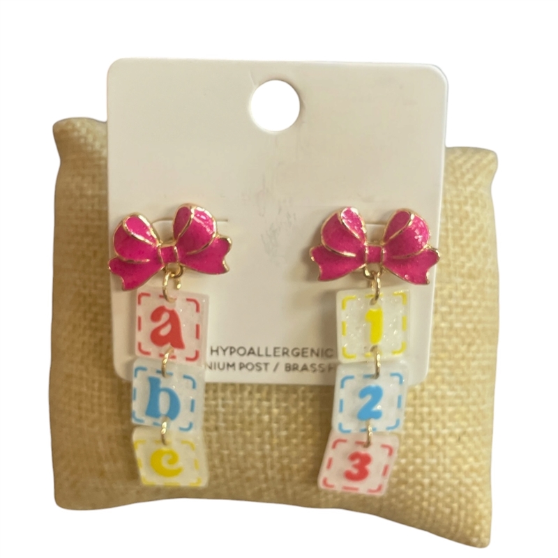 C6E2491 ABC & NUMBERS BOW POST EARRINGS