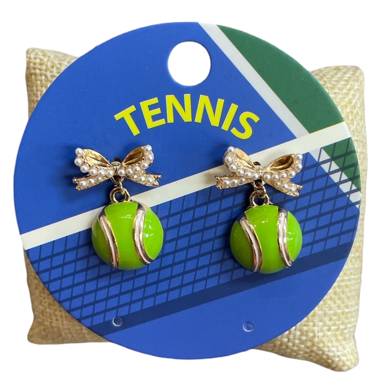 C6E2506X PEARL BOW TENNIS BALL POST EARRINGS