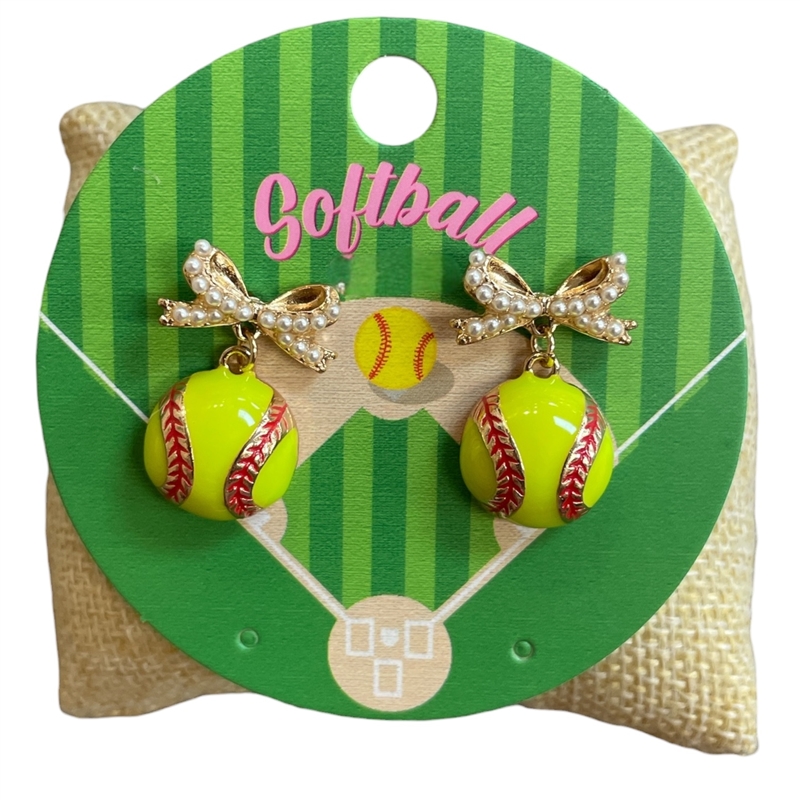 C6E2572X PEARL BOW SOFTBALL POST EARRINGS