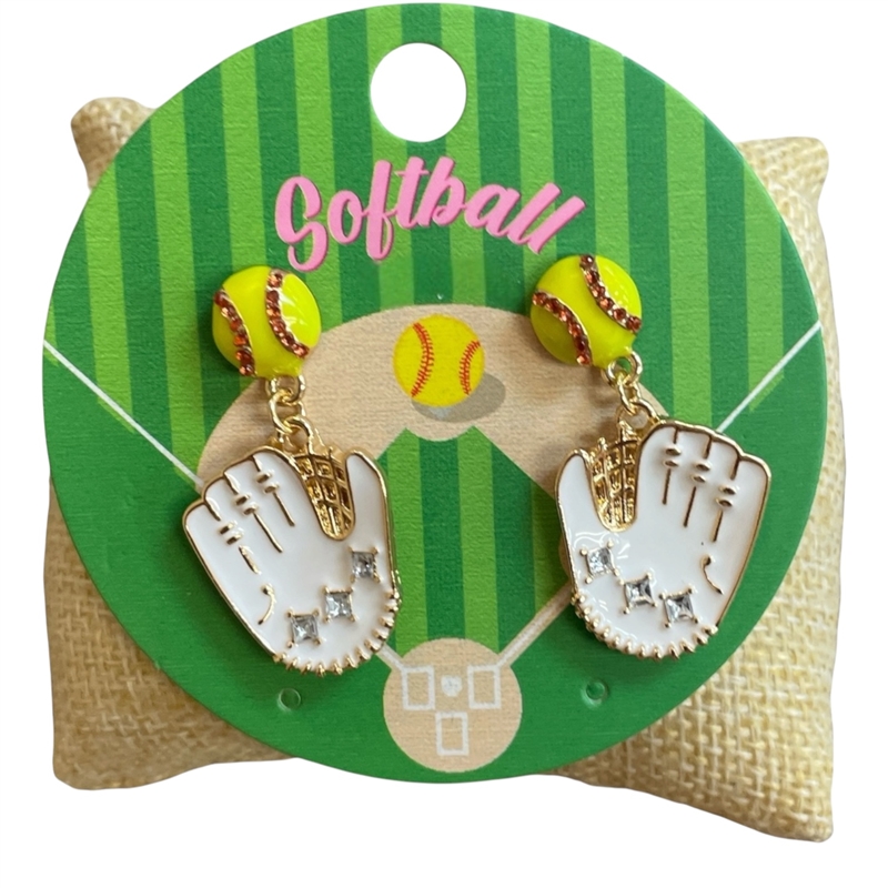 C6E2573 SOFTBALL & GLOVE GOLD POST EARRINGS
