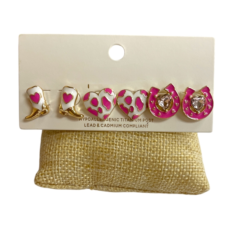 C6ES2063P  PINK  COWGIRL 3PC SET  EARRINGS