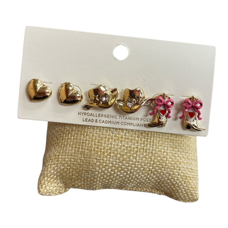 C6ES2065  PINK COWGIRL 3PC SET  EARRINGS