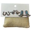C6ES2100 SILVER MULTI WESTERN 3 PAIR STUD EARRING SET