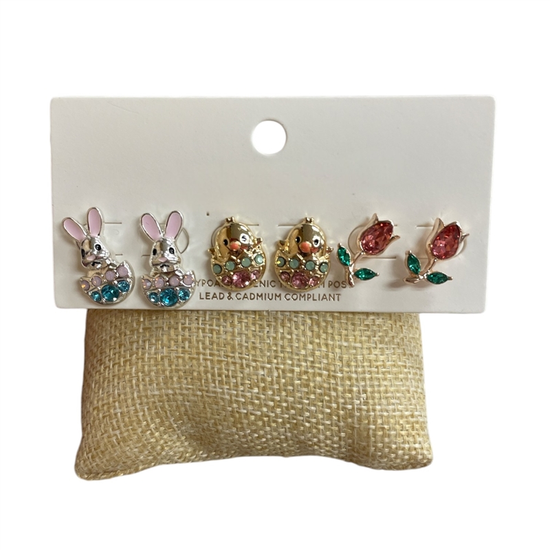 C6ES2212  RHINESTONE  BUNNY EGG 3PCS SET EARRINGS