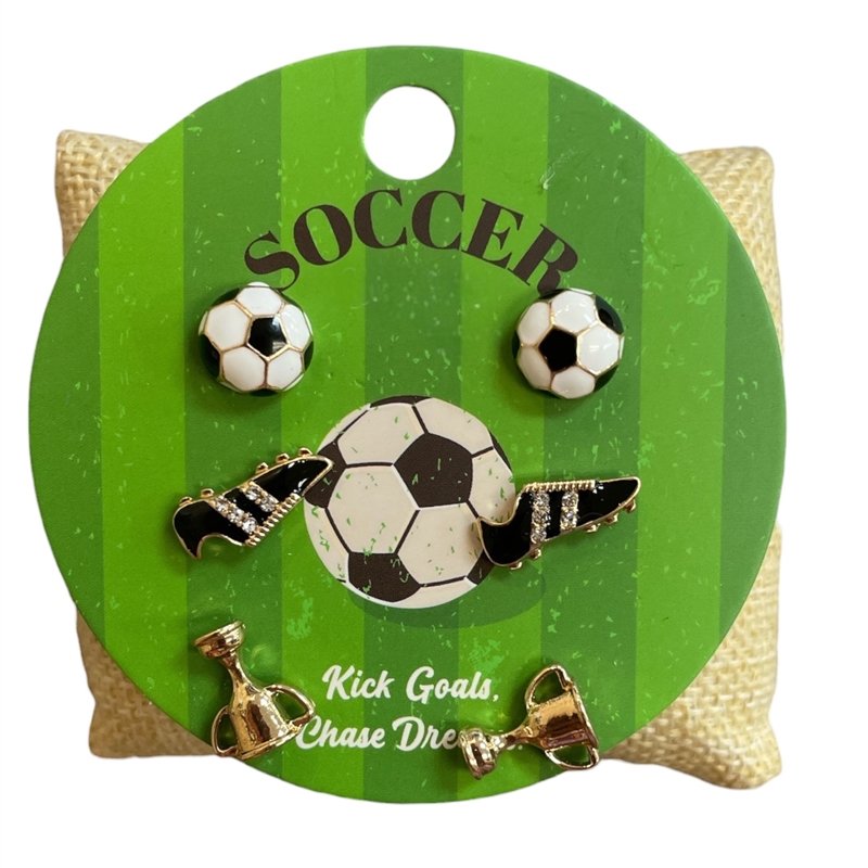 C6ES2416 SOCCER 3 PAIR SET STUD EARRINGS