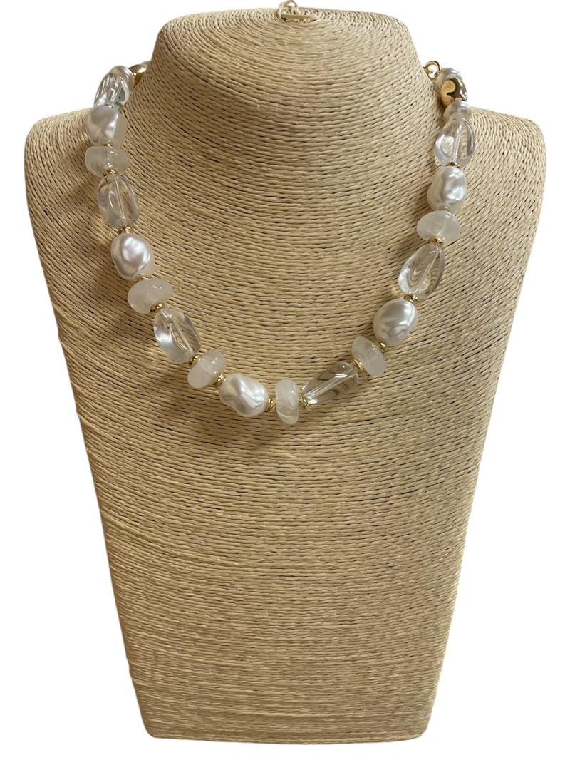 C6N2253  CLEAR ACRYLIC & PEARL BEADED SHORT NECKLACE