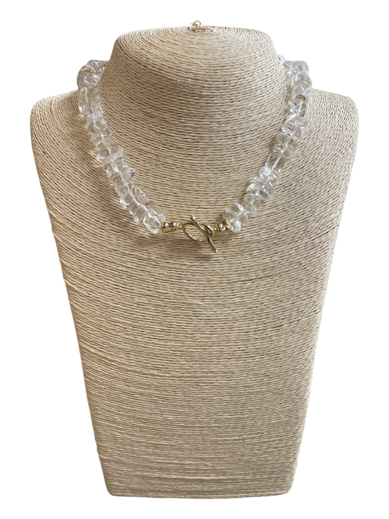 C6N2302 GOLD HEART CLEAR BEADED SHORT NECKLACE