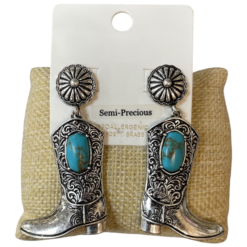C6W2111 SILVER TURQUOISE STONE BOOT POST EARRINGS