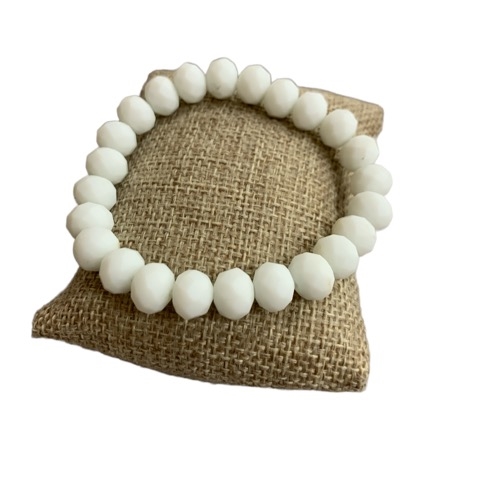 CB10WH 10MM MATTE SOLID WHITE CRYSTAL BRACELET