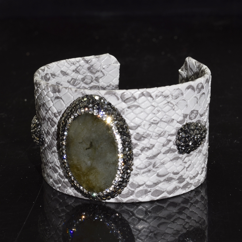 CB125 GRAY STONE GRAY SNAKE SKIN THICK CUFF BANGLE