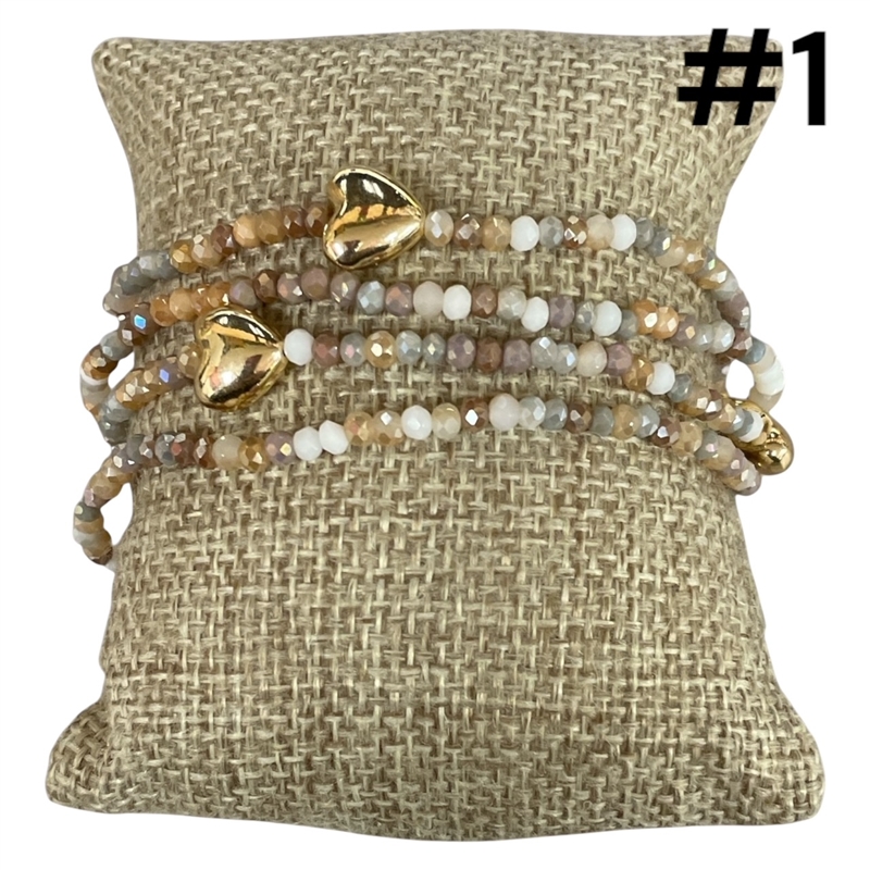 CB2263 GOLD HEARTS 4PCS BEADED BRACELET