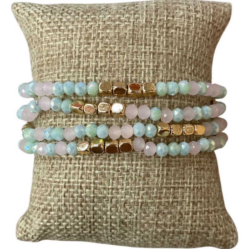 CB2267P  PINK BLUE BEADED 4PCS SET BRACELET