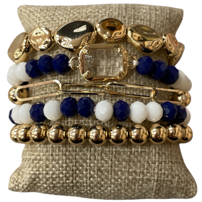 CB2286 BLUE AND WHITE BEADED 5PCS BRACELET