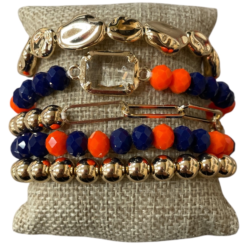 CB2286 ORANGE AND BLUE BEADED 5PCS BRACELET