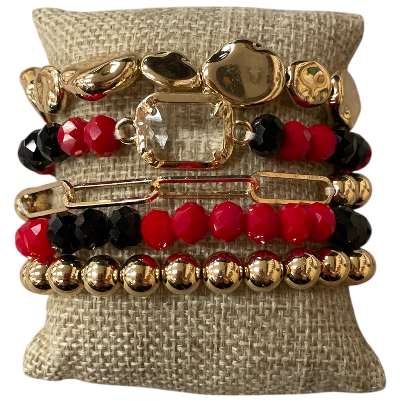 CB2286 RED AND BLACK BEADED 5PCS BRACELET
