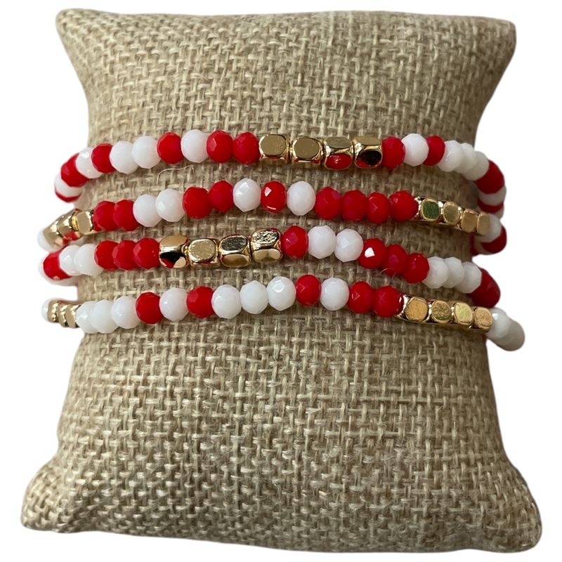 CB2287 RED AND WHITE BEADED 4PCS BRACELET