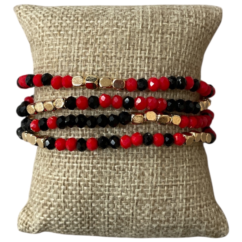 CB2287 RED AND BLACK BEADED 4PCS BRACELET