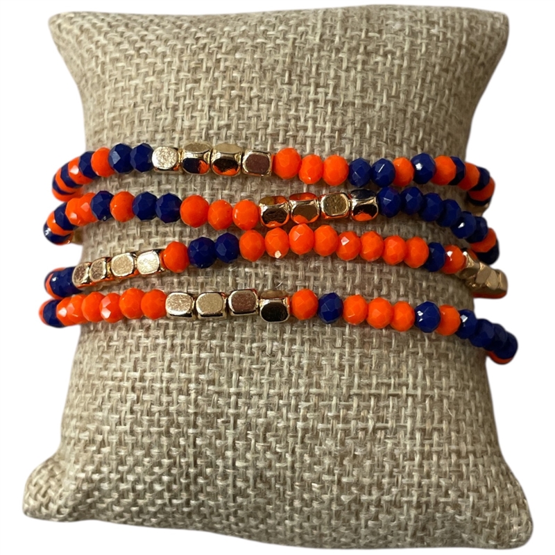 CB2287 BLUE AND ORANGE BEADED 4PCS BRACELET