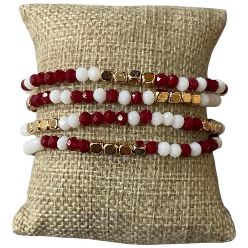CB2287 BURGUNDY AND WHITE BEADED 4PCS BRACELET
