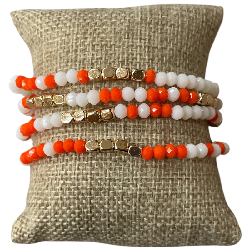CB2287 ORANGE AND WHITE BEADED 4PCS BRACELET
