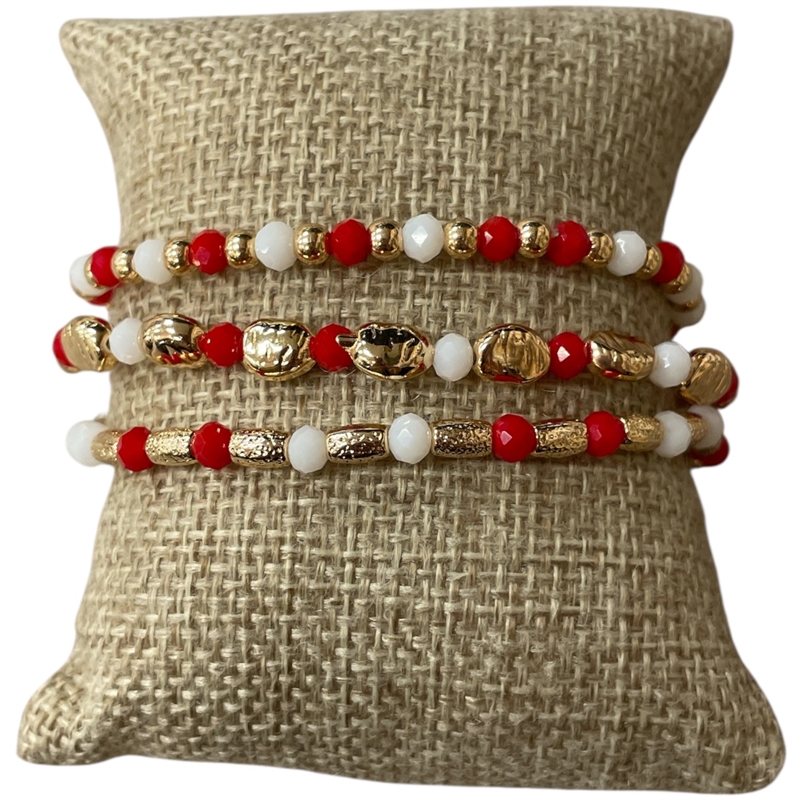 CB2296 RED AND WHITE BEADED 3PCS BRACELET