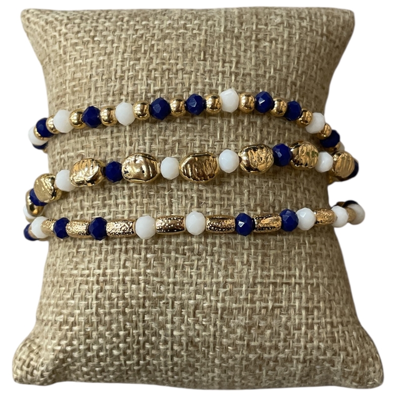 CB2296 BLUE AND WHITE BEADED 3PCS BRACELET