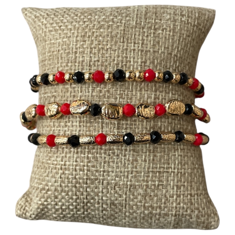 CB2296 RED AND BLACK BEADED 3PCS BRACELET