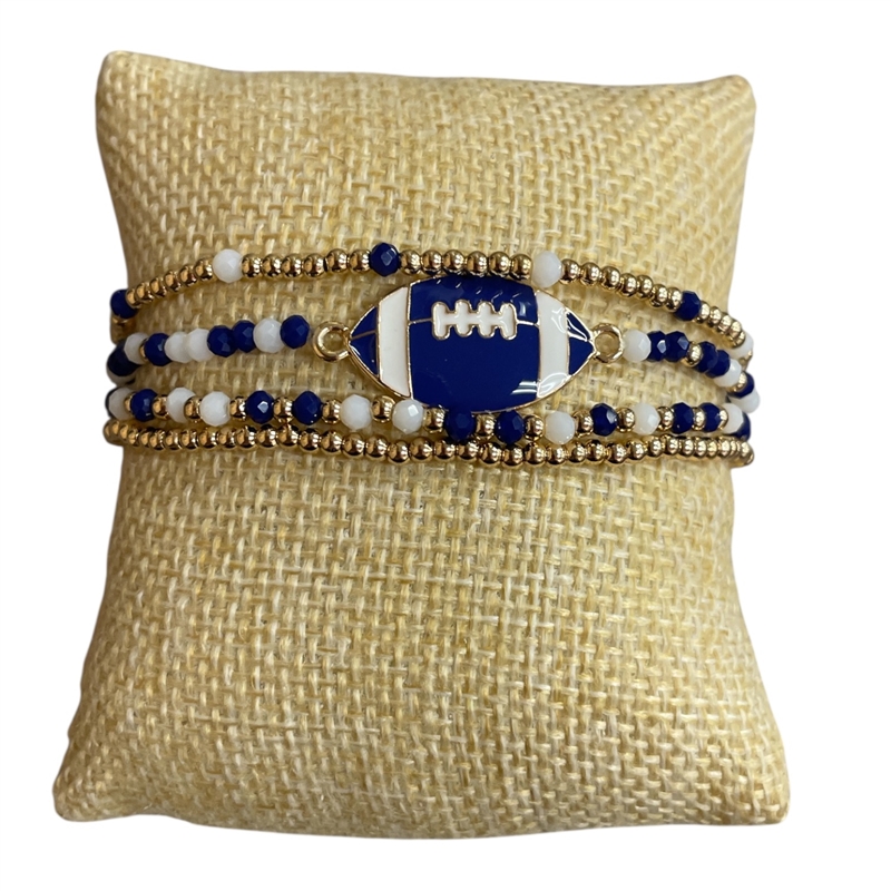 CB2299BL  FOOTBALL  BLUE  WHITE  4PC SET BRACELET