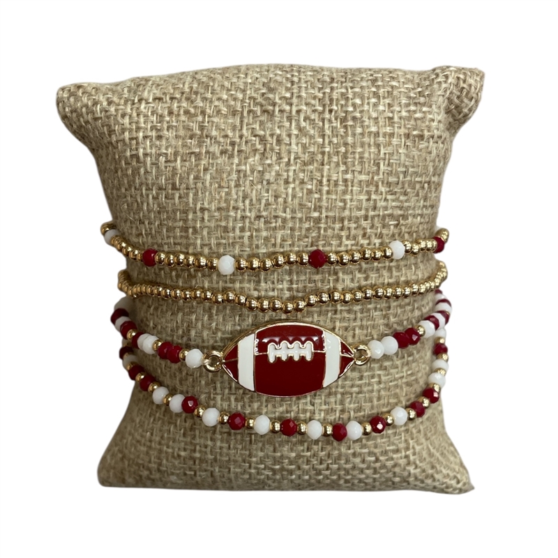 CB2299BW FOOTBALL BURGUNDY WHITE 4PC SET BRACELET