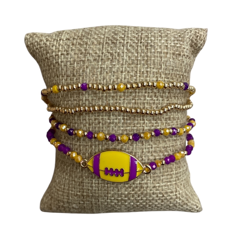CB2299MP FOOTBALL MUSTARD PURPLE 4PC SET BRACELET