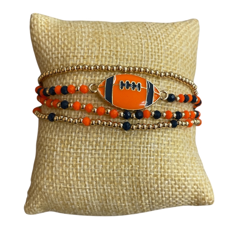 CB2299O  FOOTBALL  NAVY ORANGE 4PC SET BRACELET