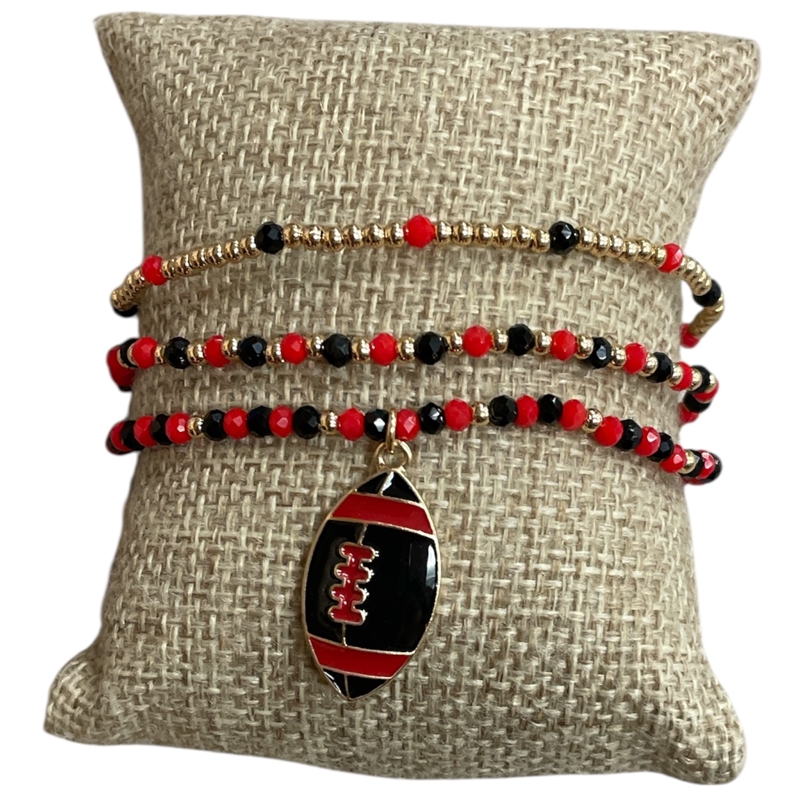 CB2300 FOOT BALL CHARM  RED & BLACK 3 PCS BRACELET SET